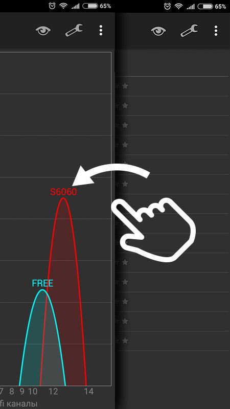 Wifi Analyzer flipping a window to the left (swipe)